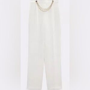 NWT ZARA NEW Ecru Womens Pants with Gold  Chain Trousers Sz L